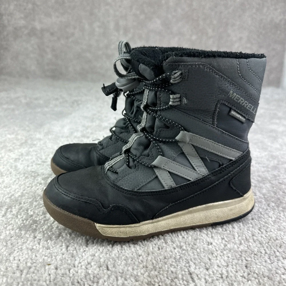 *READ FOR SIZE* Merrell Snow‎ Crush Snow Boots Easy-on Warm Dry Black Gray